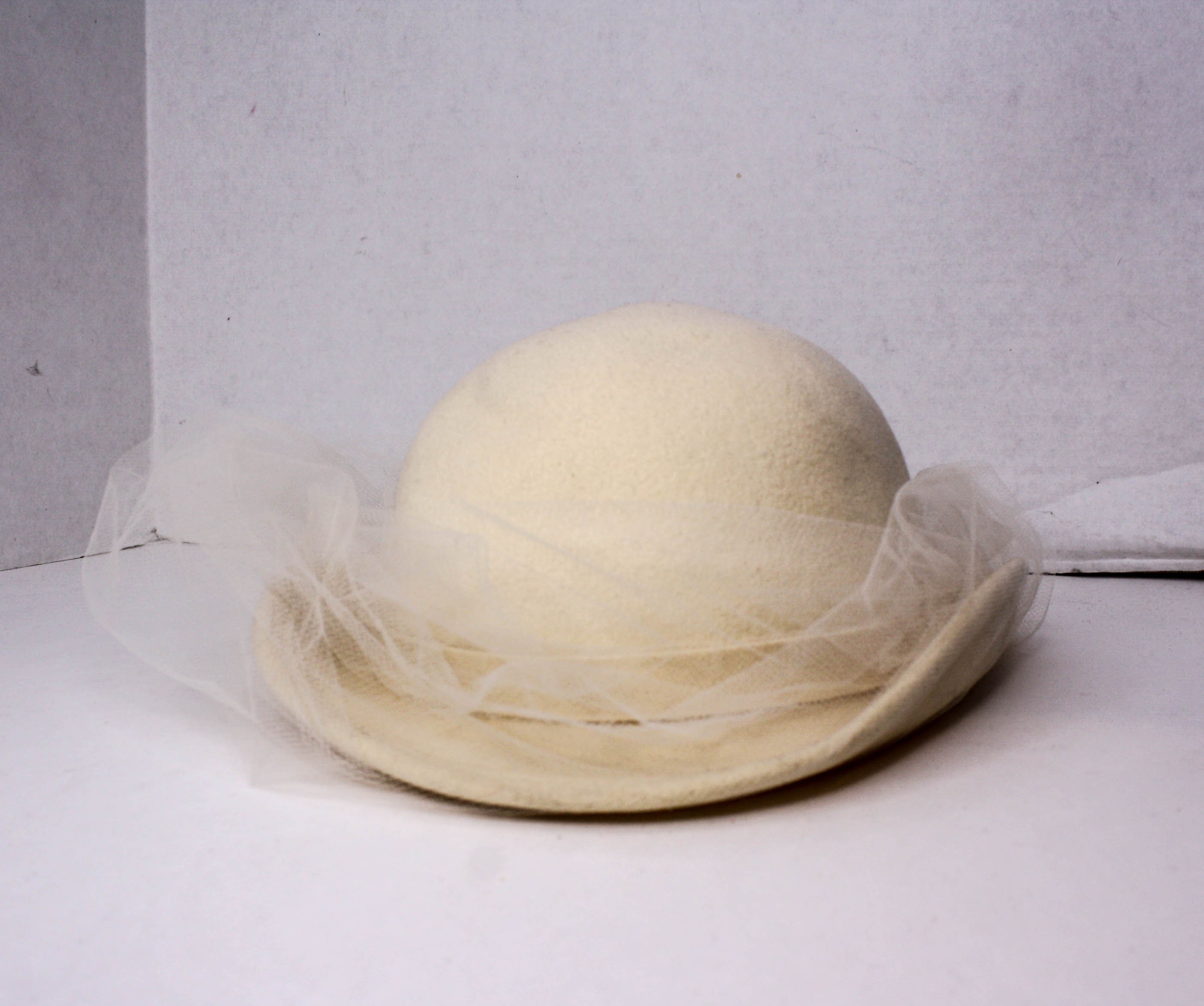 Vintage Hat Adolfo II Cream White Wool Net Veil Retro Formal