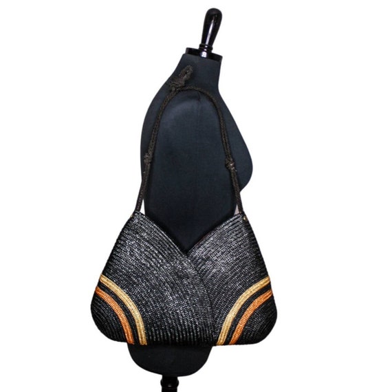 Vintage Mantessa Straw Shoulder Bag Purse Black B… - image 1