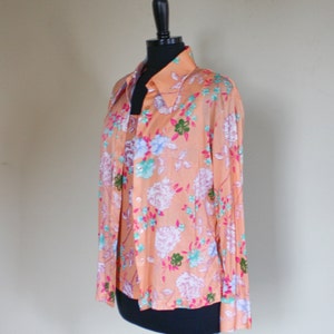 Vintage 1970s Blouse And Tank Set Peach Mint Green Flowers Roses Butterfly Collar Two Piece image 3