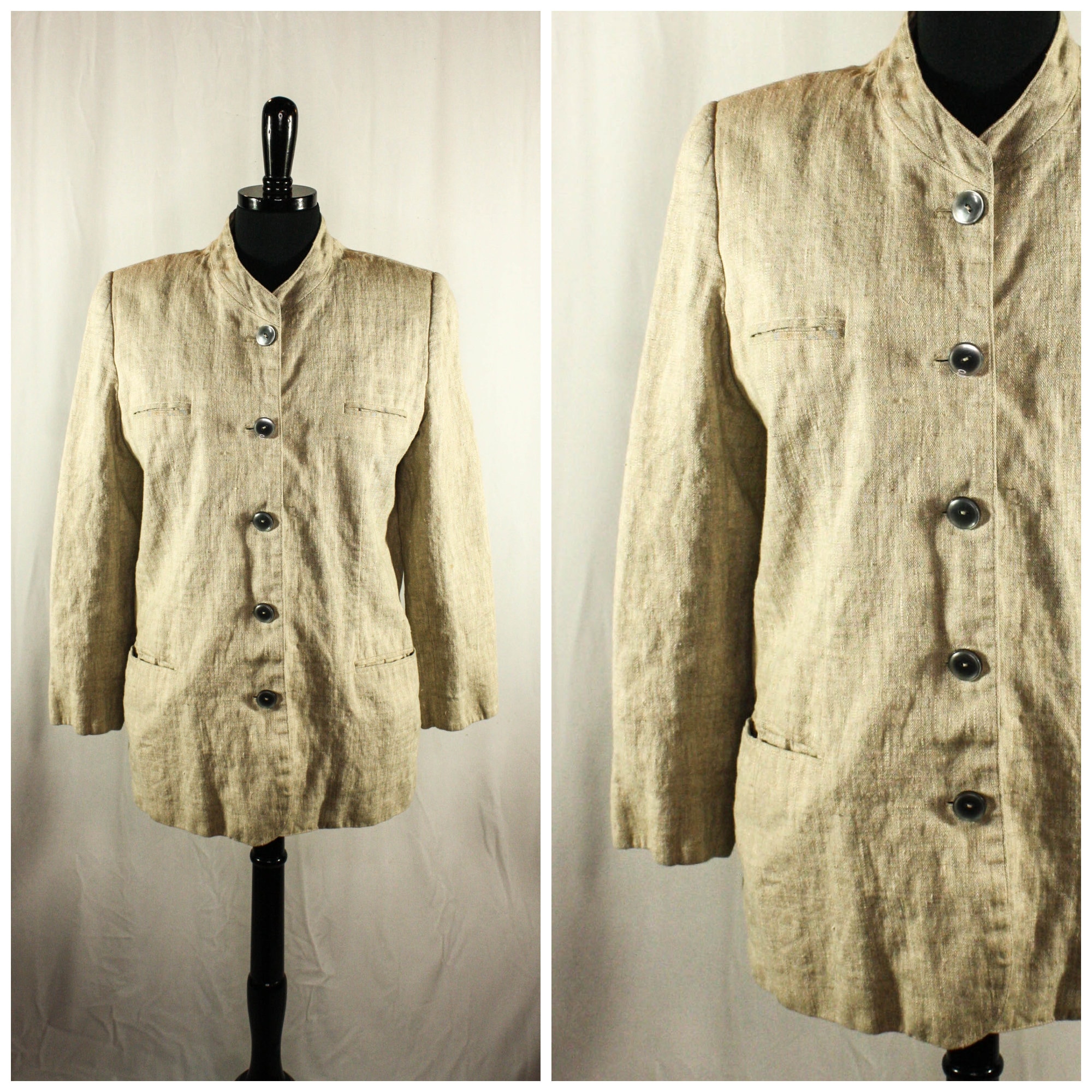 Vintage Harve Bernard Linen Light Jacket Blazer Beige Tan Retro Jacket Blazer