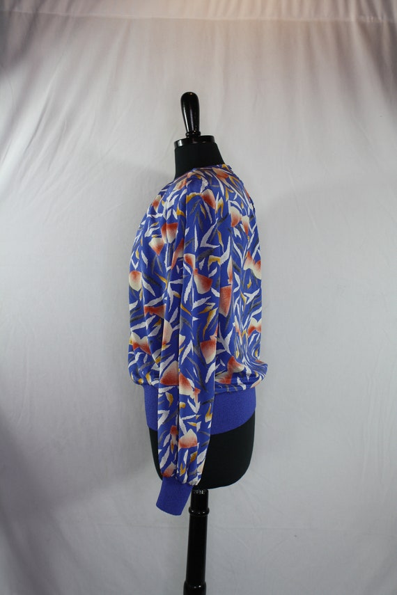 Vintage 80s Blouson Blouse Graphic Print Long Sle… - image 3