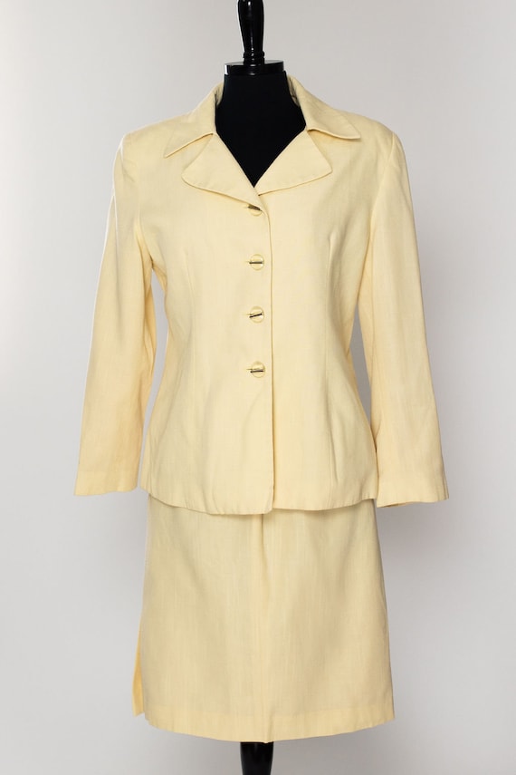 Vintage Oleg Cassini Skirt Suit Pale Yellow 90s Pastel
