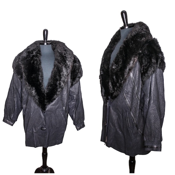 Vintage 80s J Percy for Marvin Richards Leather Coat Fur Trim