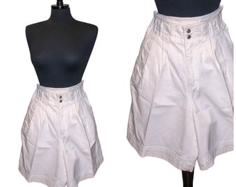 Vintage Liz Wear short en jean blanc plissé devant taille haute taille 12 années 80 90