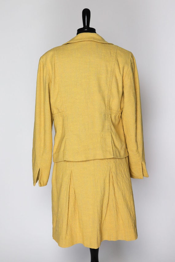 Vintage 90s Skirt Suit Yellow Cotton Linen Two Pi… - image 4