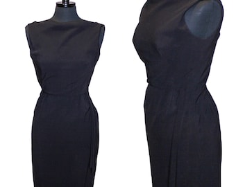 Vintage 60s Black Sheath Dress Cocktail Dress Sleeveless Mid Century Wiggle Dress 1960s Evening Dress