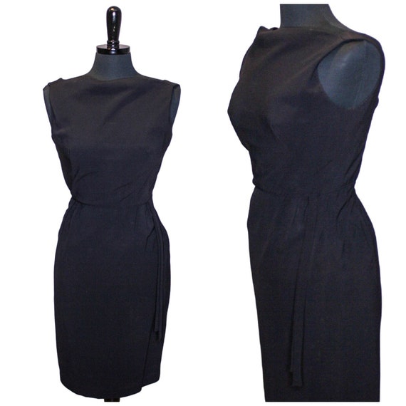 Vintage 60s Black Sheath Dress Cocktail Dress Sleeveless Mid Century Wiggle Dress  1960s Evening Dress