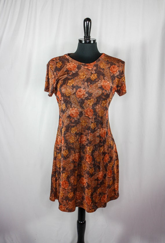 Vintage 90s Citi Dress Glitter Mini Dress Floral … - image 2