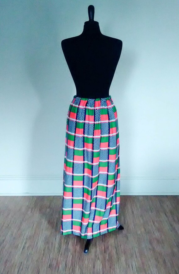 Vintage Maxi Skirt 60s Geometric Squares Orange G… - image 5