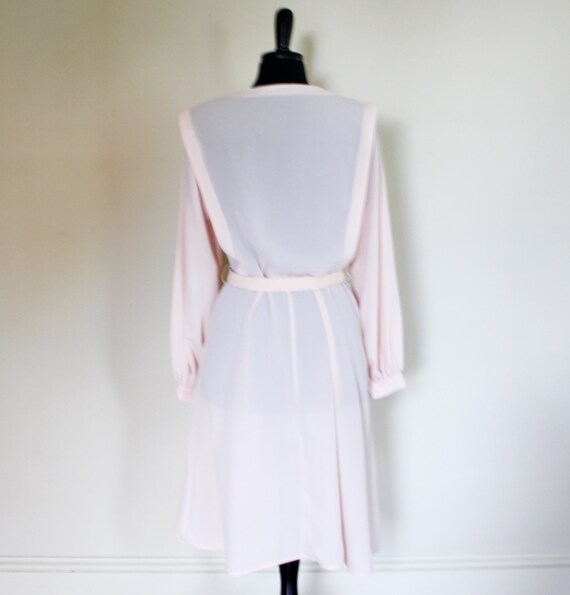 Vintage Pastel Peach Pleated V Neck Dress Belted … - image 3