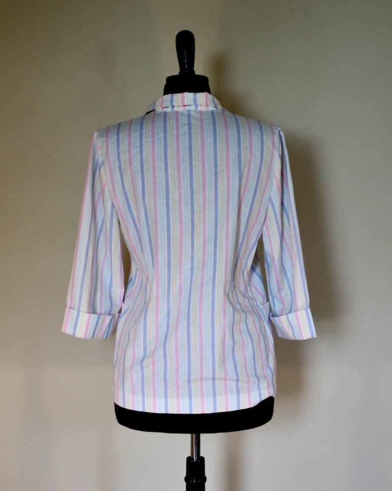 Vintage Pastel Rainbow Striped Blazer 1980s 34 Length Sleeve Candy Striped