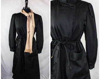 Bonnie Cashin Weatherwear For Russ Taylor Trench Coat Lined Original Scarf Black Tan Size 10 Retro 70s 80s