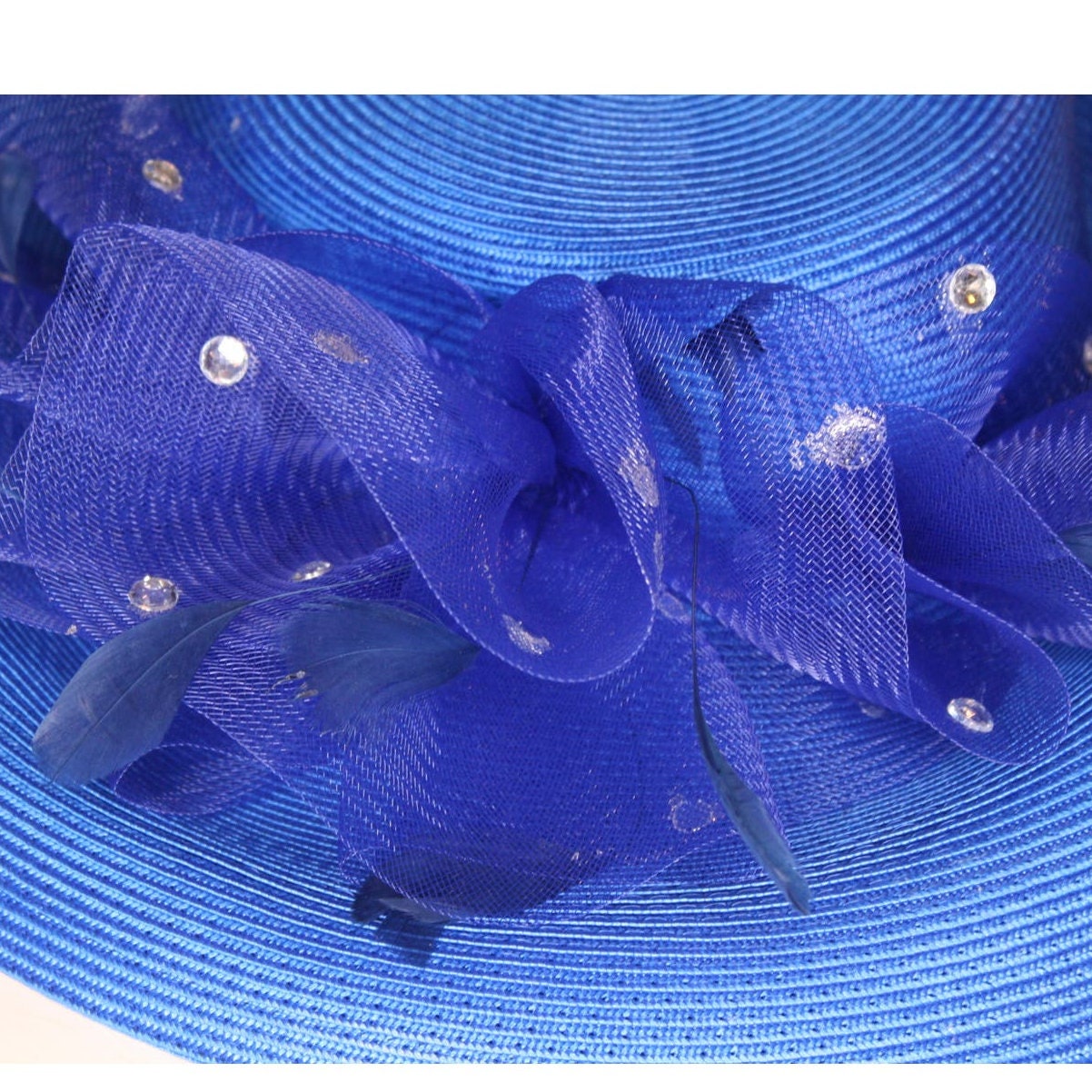 Vintage Betmar New York Wide Brim Straw Hat Blue Net 