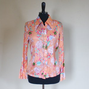 Vintage 1970s Blouse And Tank Set Peach Mint Green Flowers Roses Butterfly Collar Two Piece image 5