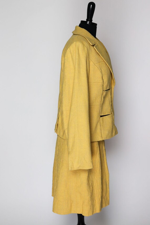 Vintage 90s Skirt Suit Yellow Cotton Linen Two Pi… - image 5
