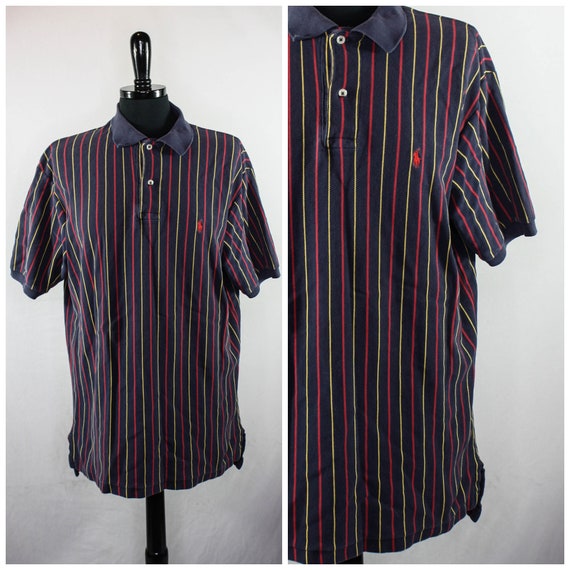 Vintage Polo by Ralph Lauren Polo Shirt Vertical Stripes Blue Red Yellow Cotton Size L Retro 80s 90s Etsy