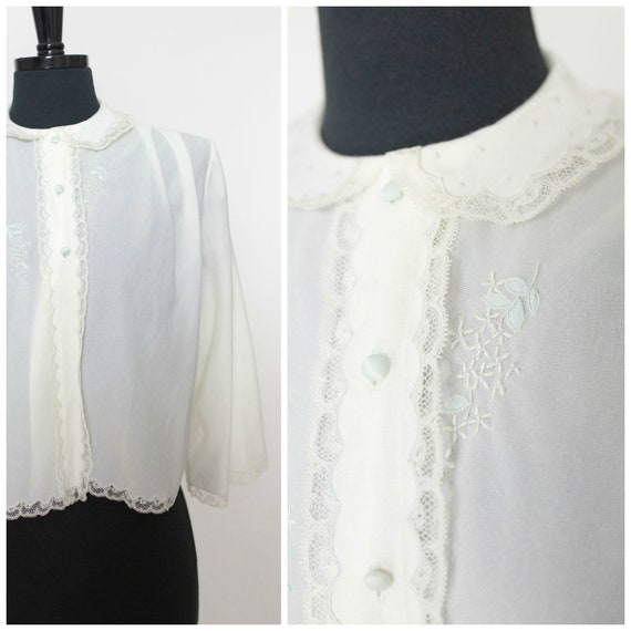 Vintage 50s Dwalyne Bed Jacket Bonwit Teller. Whi… - image 1