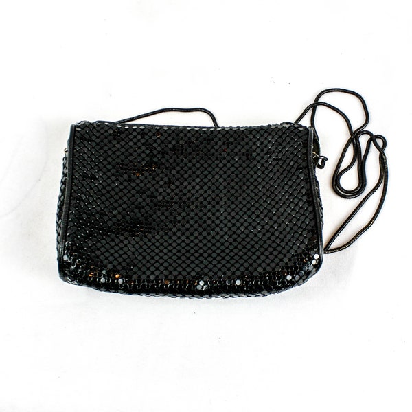 Vintage Apri Nights Black Metal Mesh Chain Mail Purse Crossbody Shoulder Bag