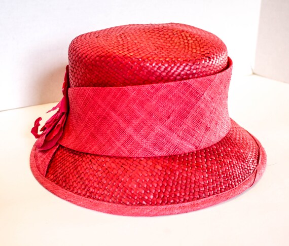 Vintage Pink Straw Hat Flower Timmy Woods Beverly… - image 3