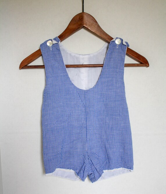 Vintage Kids Jumper Blue And White Checks Romper … - image 2