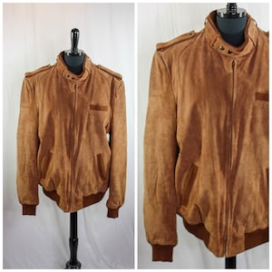 Vintage Classic Directions Brown Leather Bomber Jacket Faux Fur Lined Retro 80s 90s