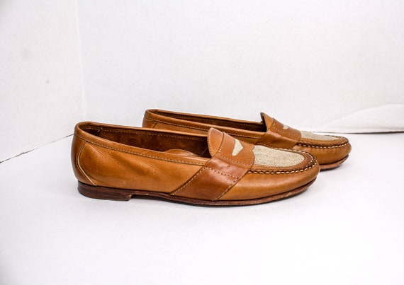Vintage Cole Haan Loafers Brown Leather and Fabri… - image 5