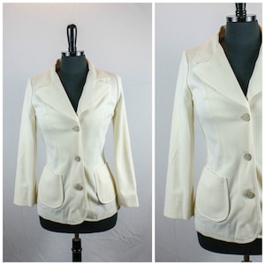 Vintage 70s Mr Sweet Original Blazer Jacket Cream Off White Butterfly Collar 1970s Retro