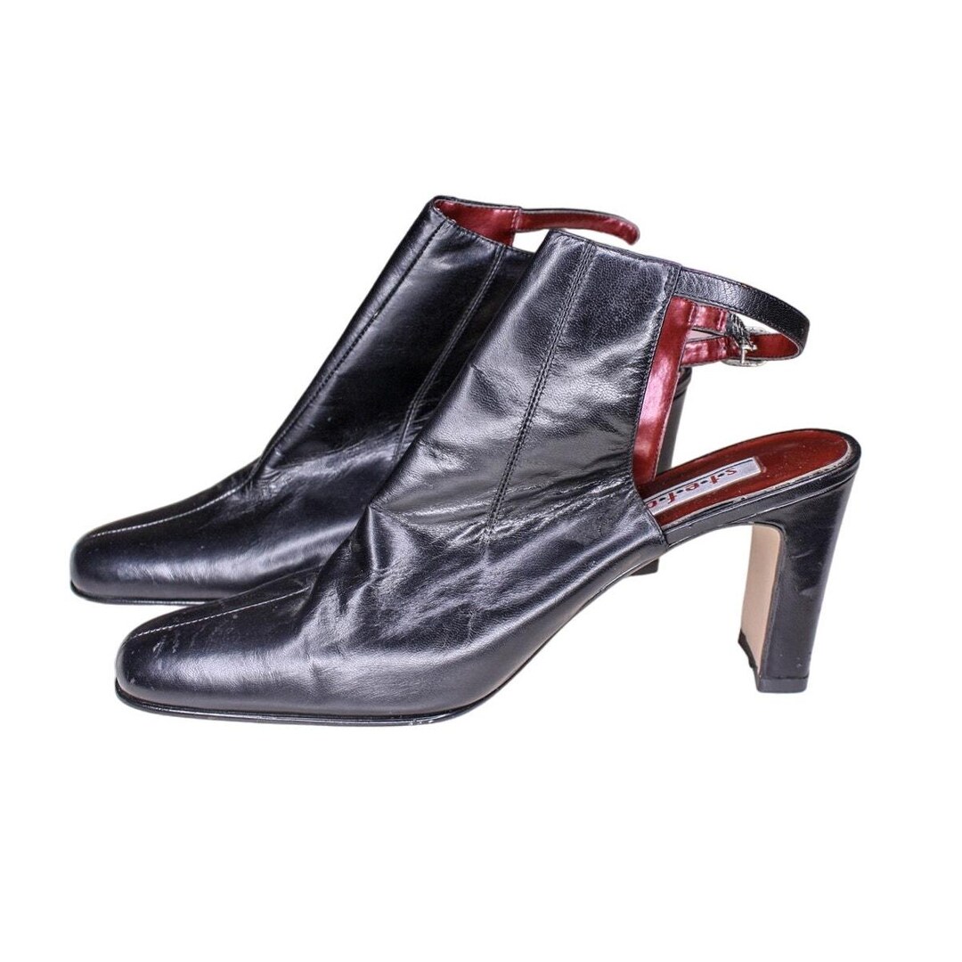 Vintage 90s Stefani Leather High Heels Open Back Bootie Style Ankle ...