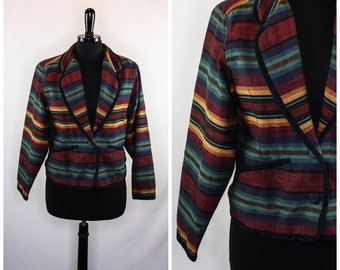 Vintage 90er Jahre LL Bean Blazer Jacke Multicolor Streifen Baumwolle Short Größe M Retro 1990er Jahre