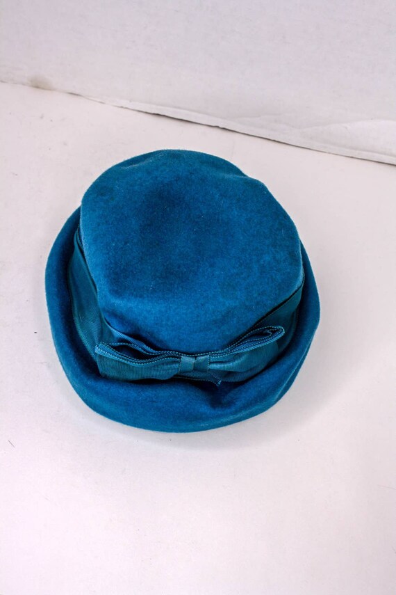 Vintage Neumann Endler Electa Hat Blue Wool Ribbon Bow  display picture 1