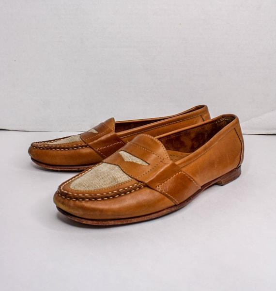 Vintage Cole Haan Loafers Brown Leather and Fabri… - image 1