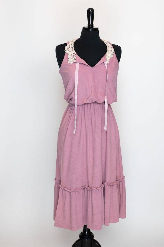 Vintage Pink Prairie Dress Act 1 New York 70s Lac… - image 2