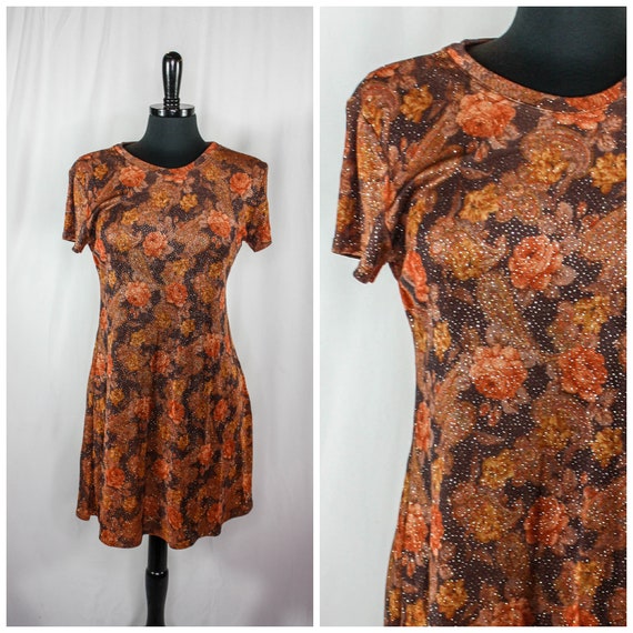 Vintage 90s Citi Dress Glitter Mini Dress Floral … - image 1