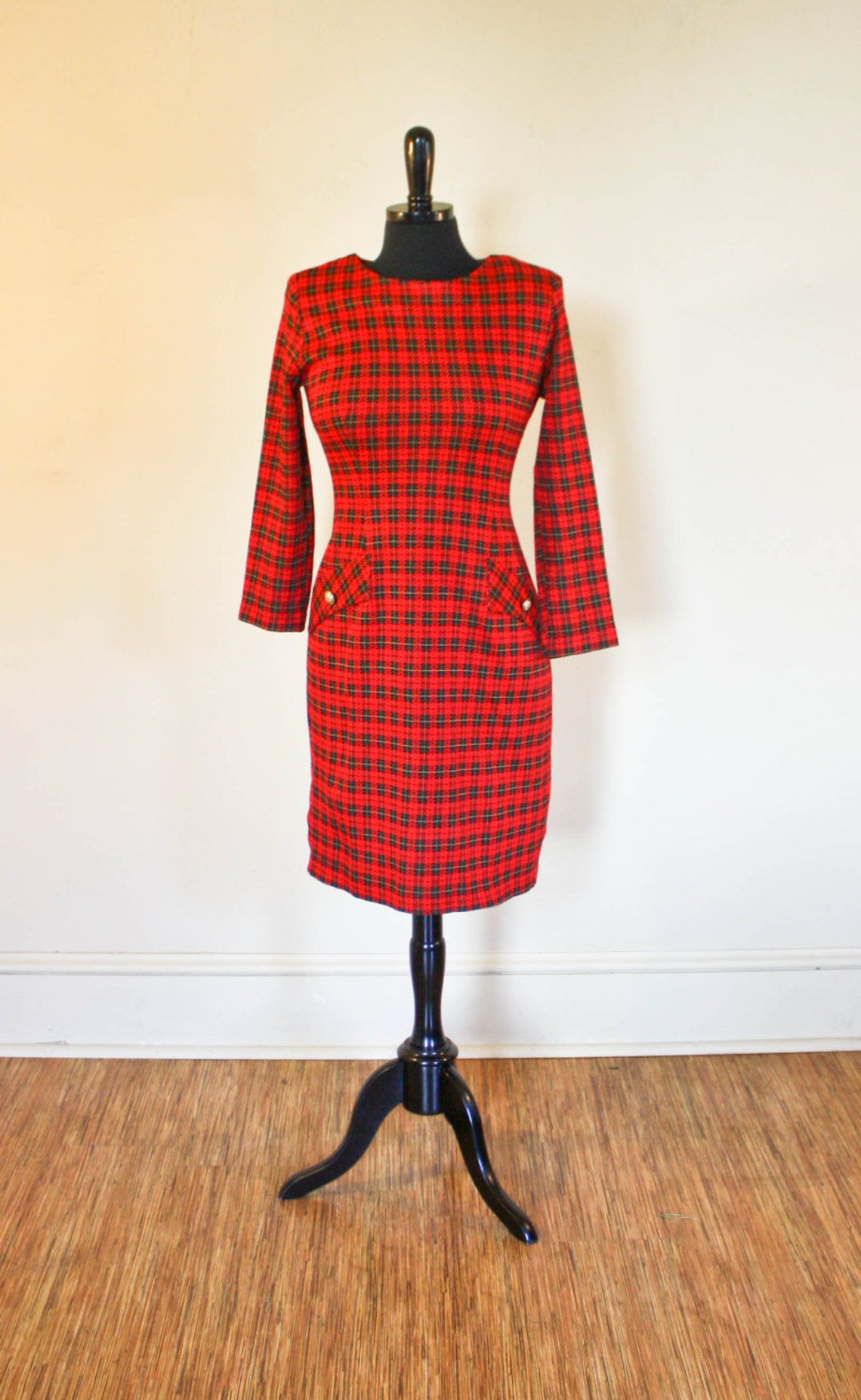 Vintage Red Plaid Dress Molly Malloy Petite 80s 90s Stretch - Etsy
