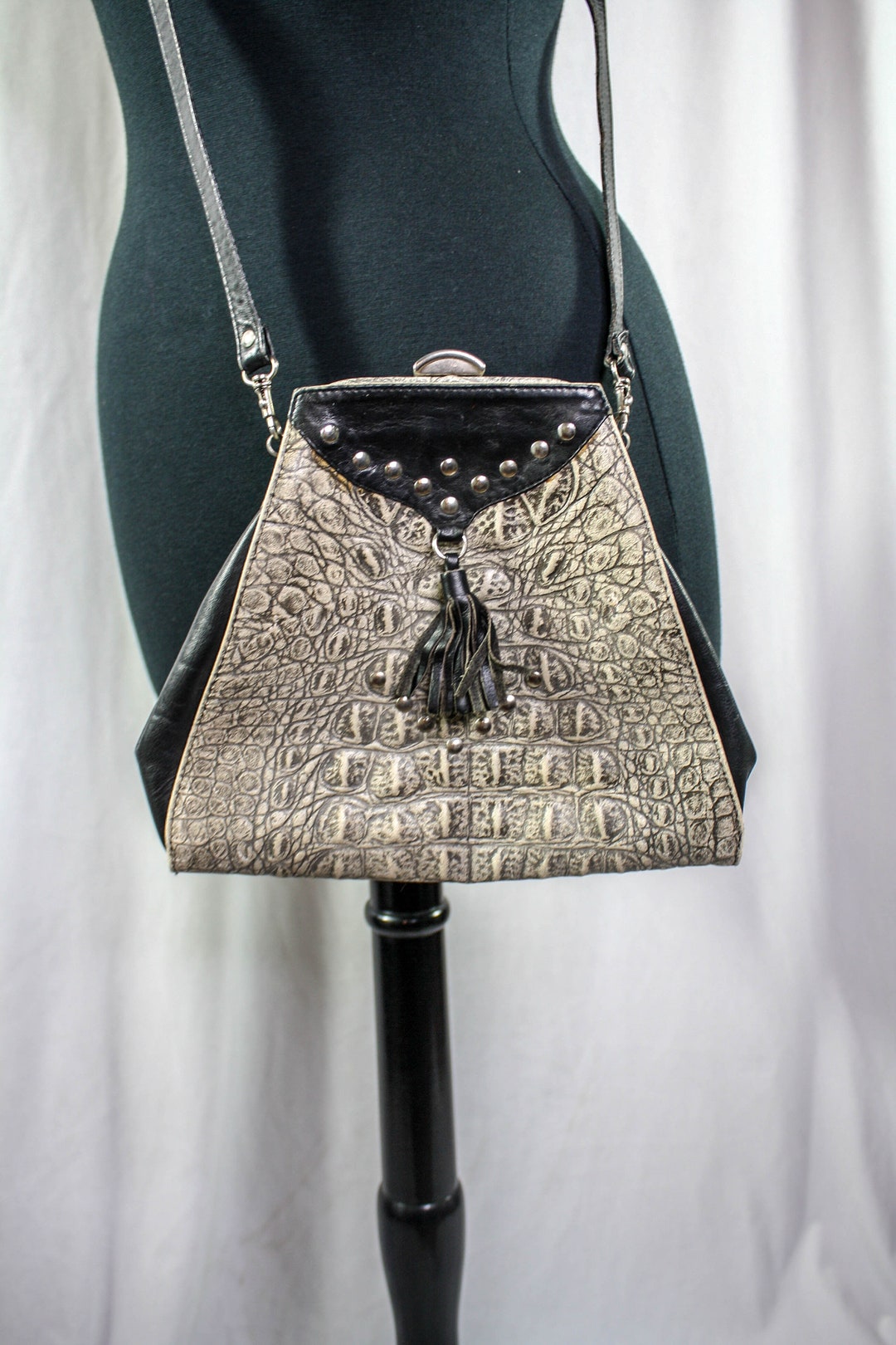 Vintage 80s 90s Medium Soft Patchwork Leather Handbag