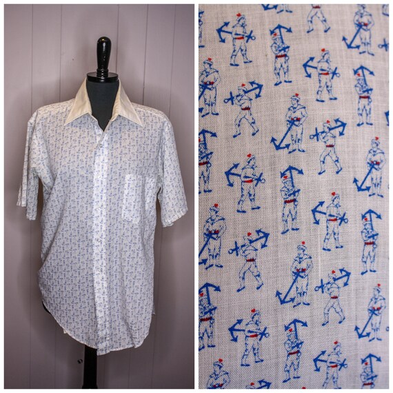 Vintage 417 Van Heusen Sailor Anchor Print Button up Short Sleeve