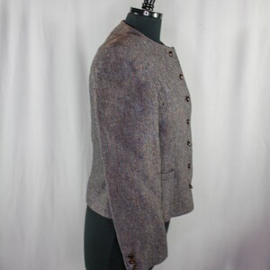 Vintage Saville Blazer Jacket Wool Tweed Wooden Buttons Grey Blue Brown Short Jacket Retro image 4