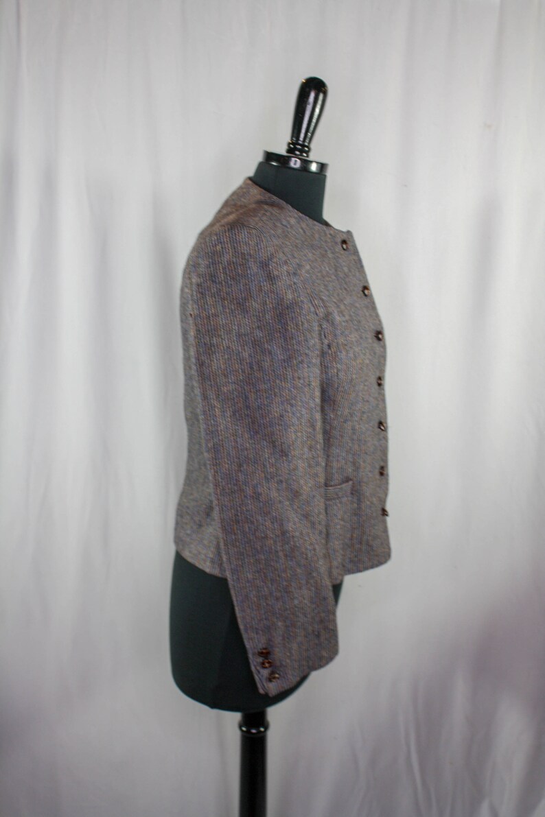 Vintage Saville Blazer Jacket Wool Tweed Wooden Buttons Grey Blue Brown Short Jacket Retro image 4