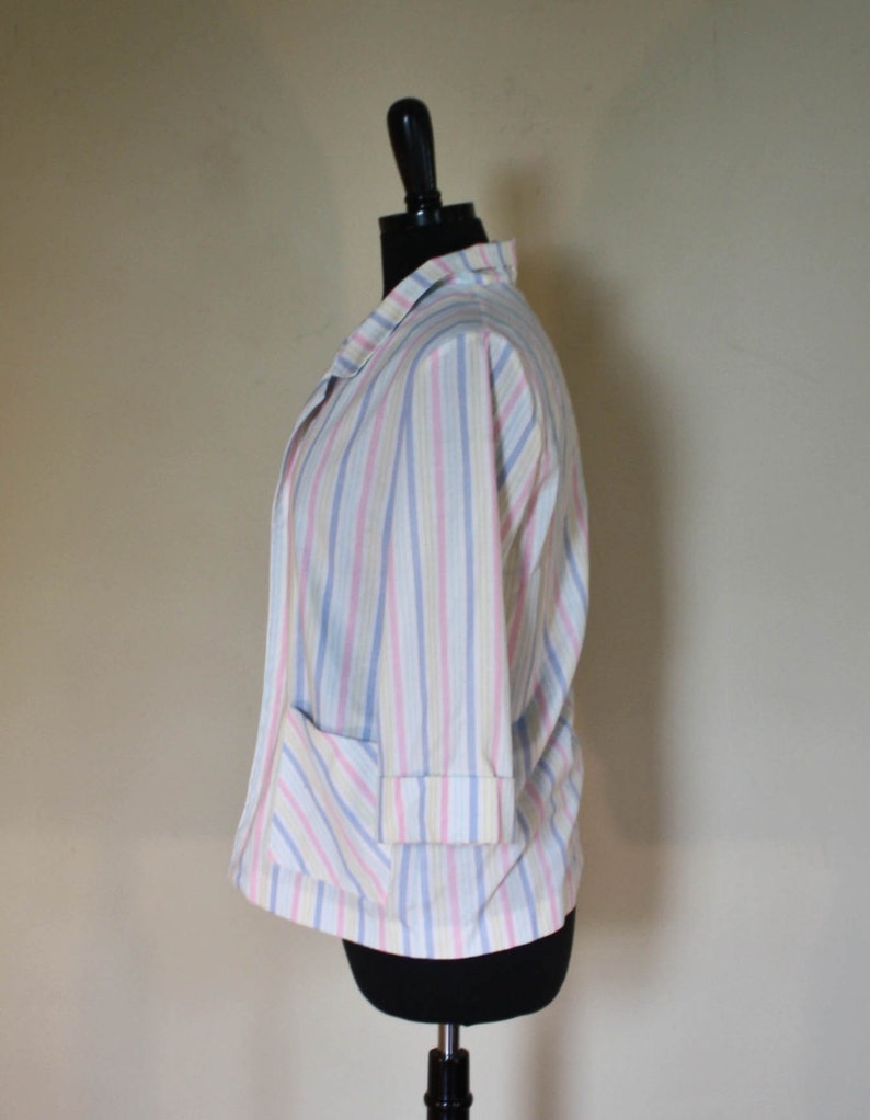 Vintage Pastel Rainbow Striped Blazer 1980s 34 Length Sleeve Candy Striped