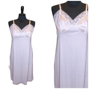 Vintage Vanity Fair Full Slip Lingerie Long Slip Nightgown White Nylon Lace Sleepwear