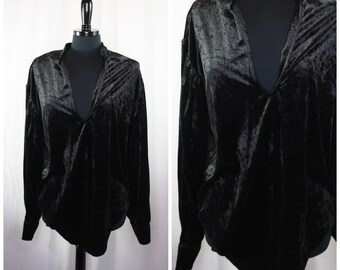Vintage Frederick&#39;s Of Hollywood Men&#39;s Pirate Shirt Black Velvet Top Deep V Neck Grommet Cuffs