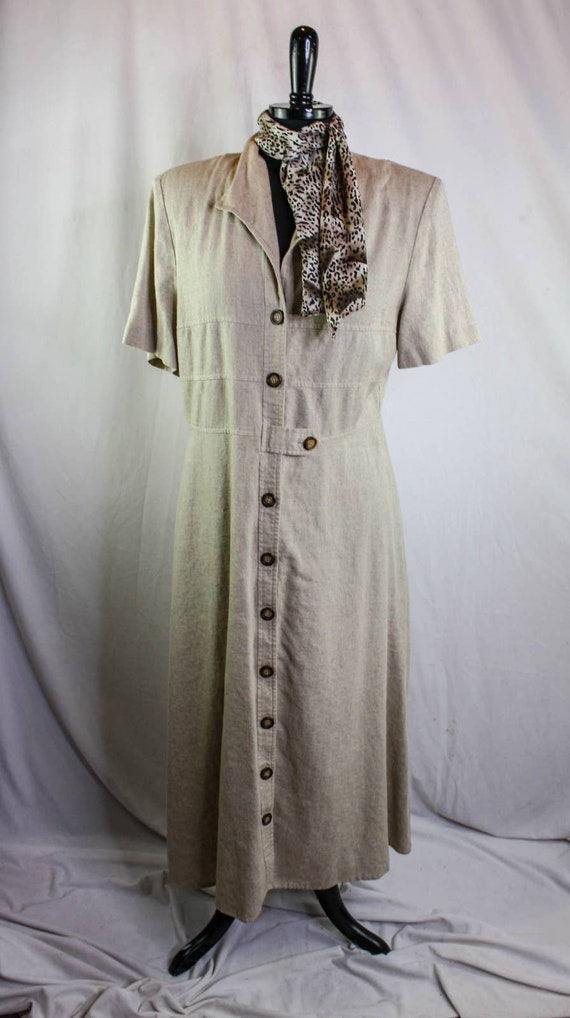 Vintage MHM Melissa Harper Dress Linen Blend Short Sleeves Animal  