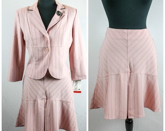 Vintage 90s Pink Skirt Suit Black Pin Stripes Breakin' Loose Size 7/8 Original Tags