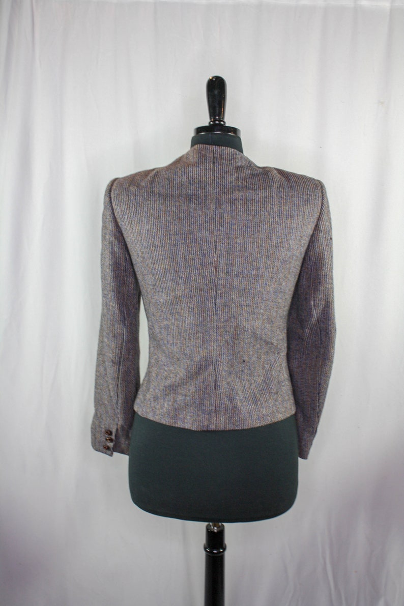 Vintage Saville Blazer Jacket Wool Tweed Wooden Buttons Grey Blue Brown Short Jacket Retro image 5