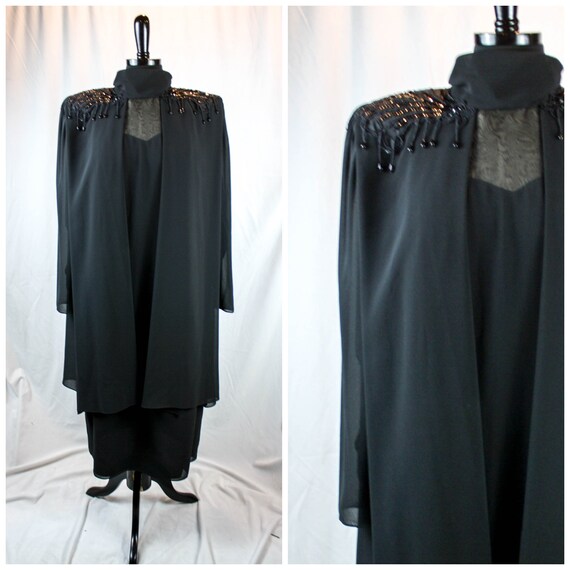 Vintage 80s Ursula Of Switzerland Black Chiffon Dr