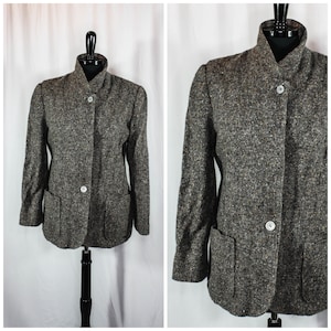 Vintage 80s Larry Levine Wool Blazer Jacket Grey Tan Retro 1980s