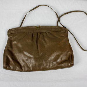 Vintage Etienne Aigner Brown Leather Clutch Purse Optional Shoulder Strap Hinged Opening