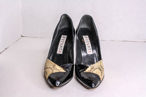 Vintage 80s Prevata High Heel Shoes Pumps Tan Sna… - image 2