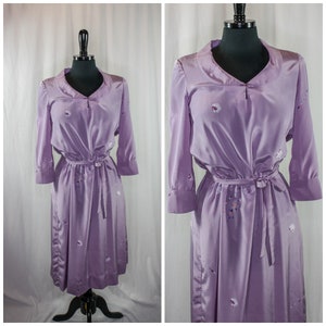 Vintage 70s Dress Purple Floral Belted Dress Retro 70s 80s Dress