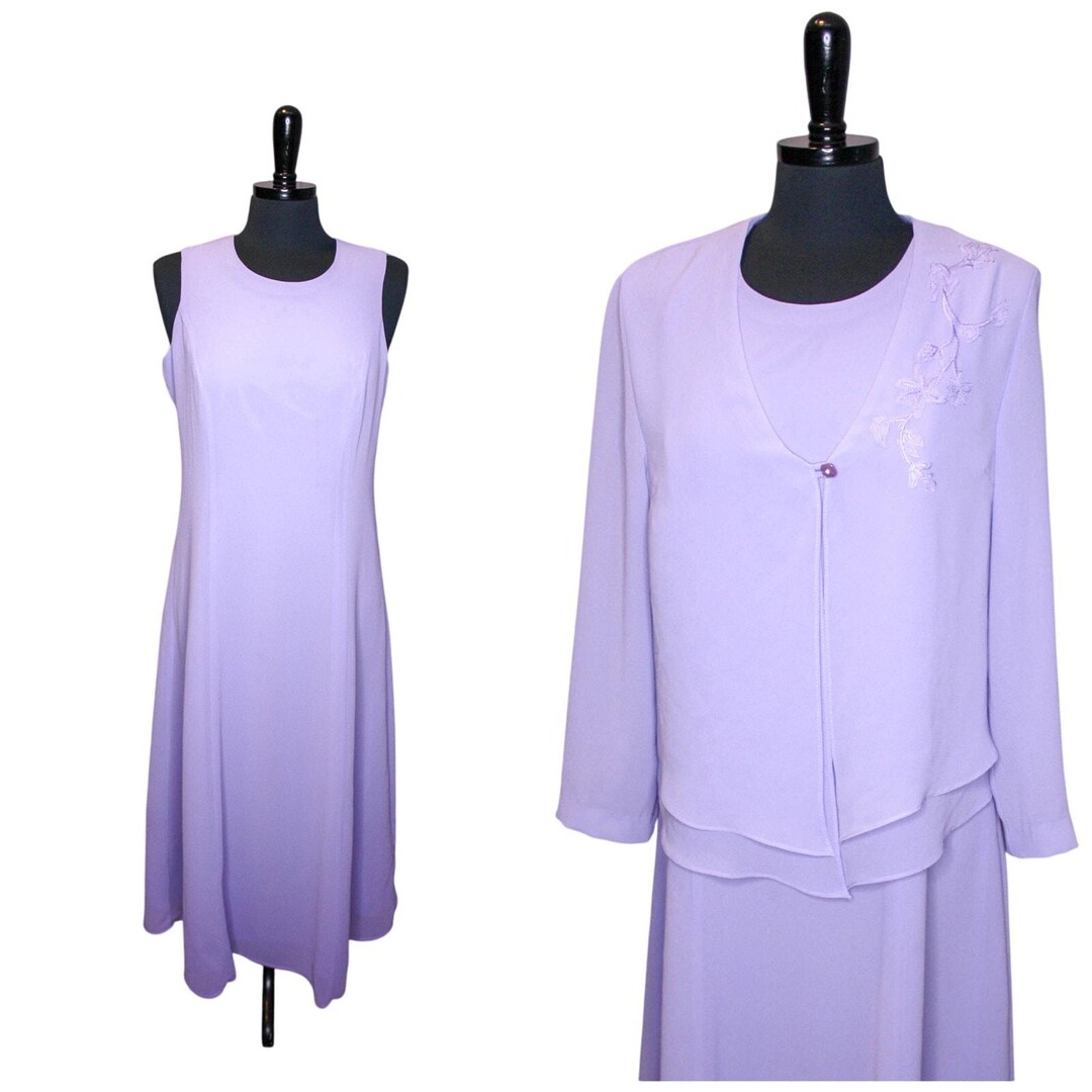 Vintage 80s Nancy Michaels Pastel Lavender Purple Midi Shift Dress